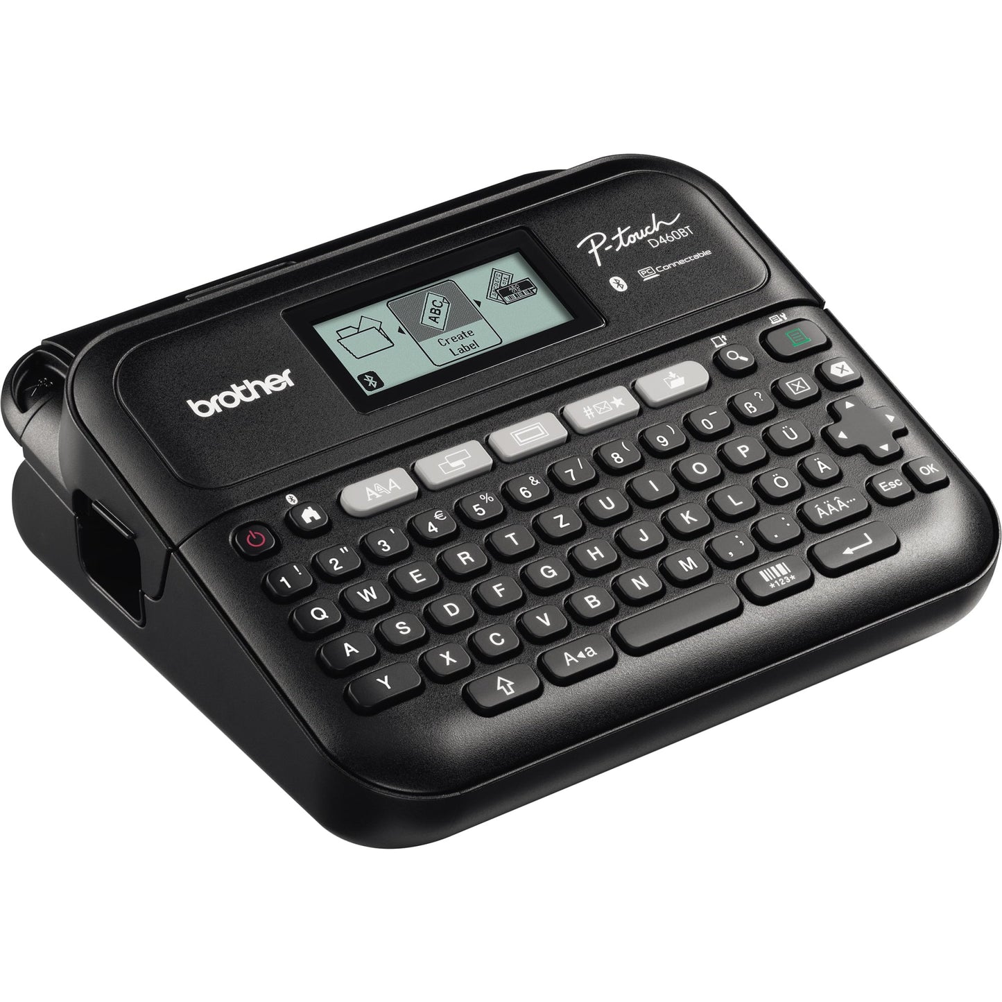 Brother Beschriftungsgerät PT-D460BTVP 2 Display-Zeilen 7 Schriftgrößen 5 Druckzeilen inkl. 1 Schriftband (18 mm x 4 m, schwarz auf weiß), Netzadapter, USB-Kabel
