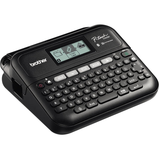 Brother Beschriftungsgerät PT-D460BTVP 2 Display-Zeilen 7 Schriftgrößen 5 Druckzeilen inkl. 1 Schriftband (18 mm x 4 m, schwarz auf weiß), Netzadapter, USB-Kabel