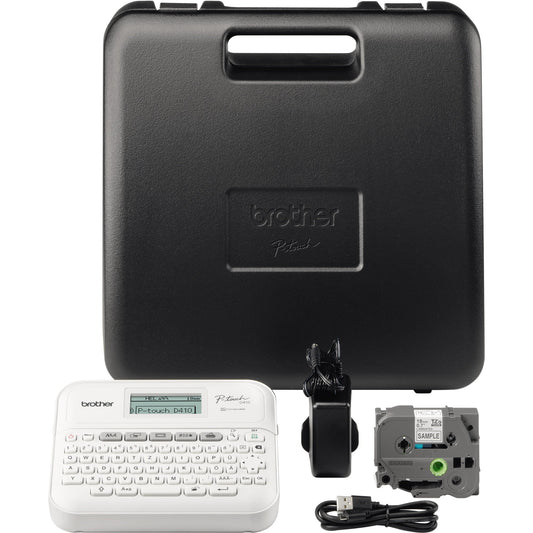 Brother Beschriftungsgerät PT-D410VP 2 Display-Zeilen 7 Schriftgrößen 5 Druckzeilen inkl. Schriftband (18 mm x 4 m, schwarz auf weiß), Netzadapter, USB-Kabel