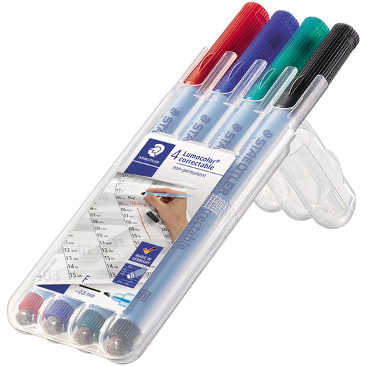 STAEDTLER® Folienstift Lumocolor® correctable 305 1mm farbig sortiert nicht dokumentenecht 4 St./Pack.