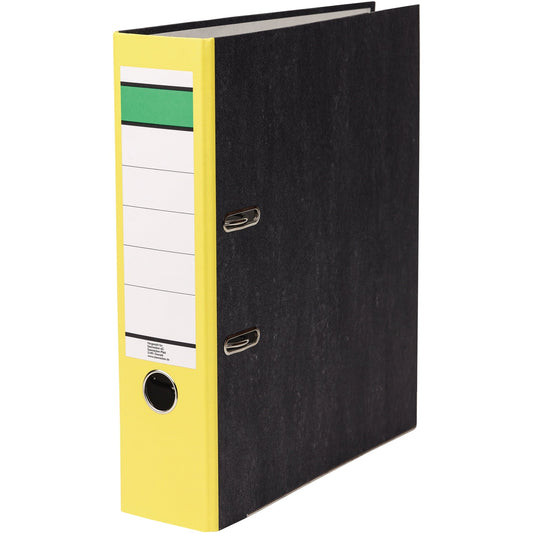 Ordner 80mm DIN A4 Rückenschild: geklebt mit Schlitzen Werkstoff: Papier, 100 % recycelt gelb