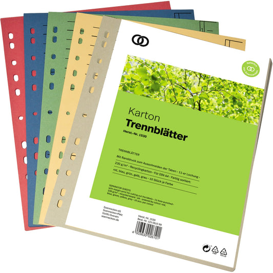 Soennecken Trennblatt oeco DIN A4 Recyclingkarton farbig sortiert 50 St./Pack.