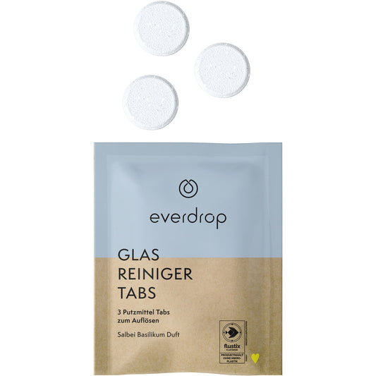 everdrop Glasreiniger Salbei Basilikum biologisch abbaubar frei von Mikroplastik Papier 3 x 4 g/Pack.