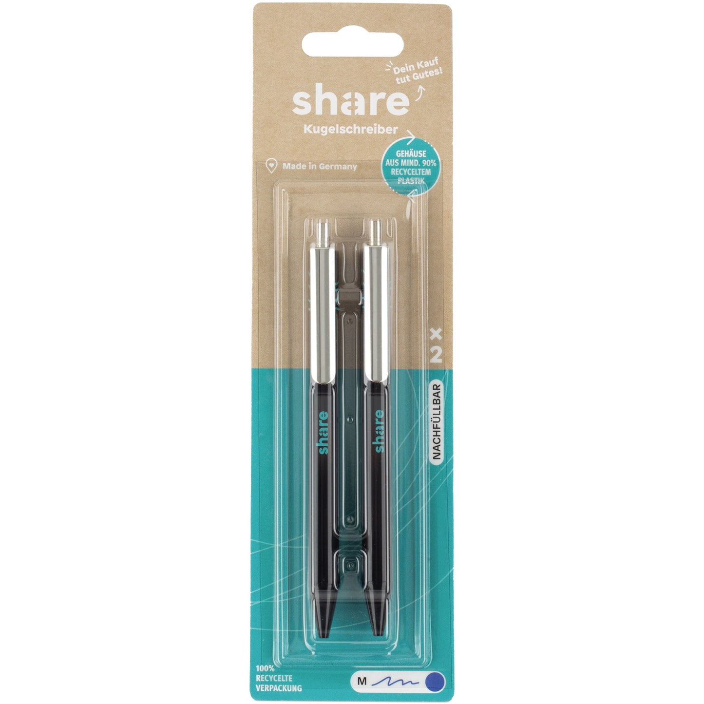 share Kugelschreiber M blau Mine auswechselbar Schaftfarbe: schwarz 2 St./Pack.