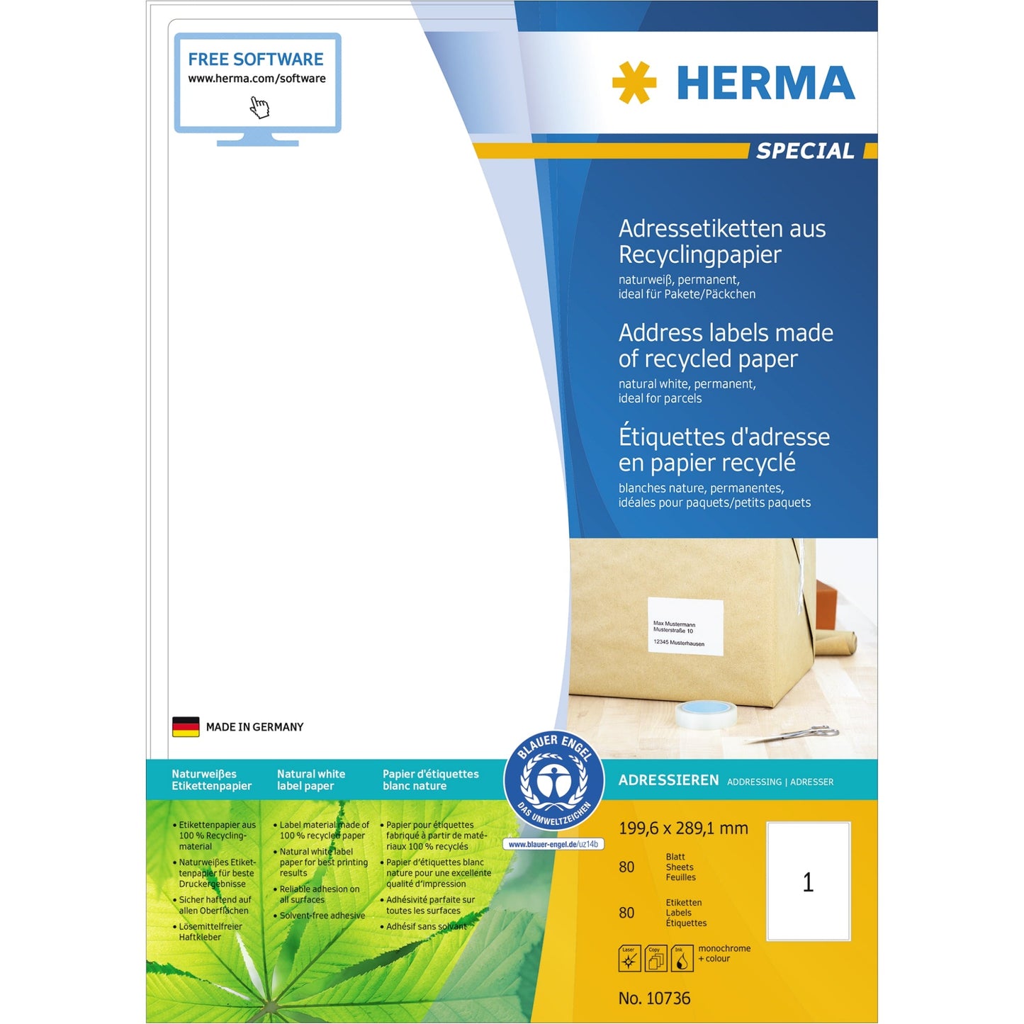 HERMA Universaletikett Recycling 199,6 x 289,1 mm (B x H) nicht wieder ablösbar Papier, 100 % recycelt naturweiß 80 Etik./Pack.