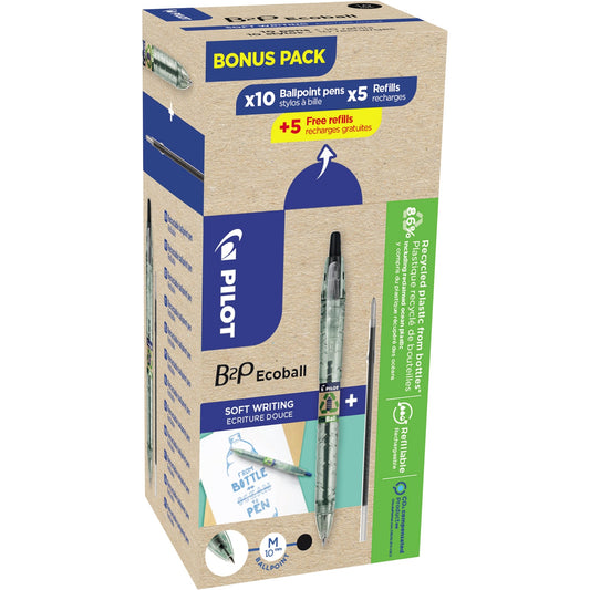 PILOT Kugelschreiber Bottle 2 Pen Ecoball & Minen Bonuspack 10+10 10 x Kugelschreiber "Bottle 2 Pen" Ecoball, 5 x Ersatzminen, 5 x Ersatzminen gratis 0,4mm schwarz Mine auswechselbar dokumentenecht Schaftfarbe: transluzent