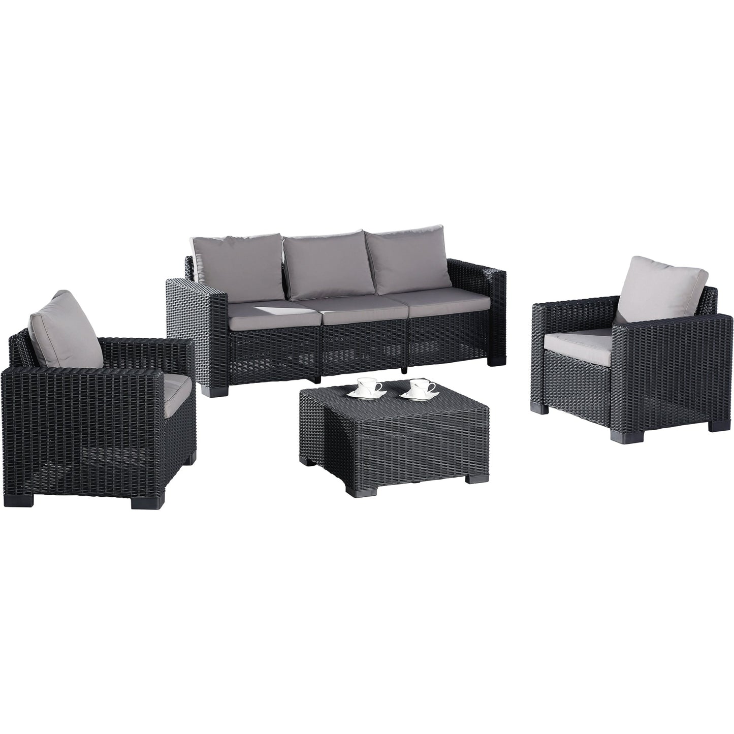 BEST Loungemöbel Mombasa 1 x 3-Sitzer-Bank, 2 x Sessel, 1 x Tisch 3-Sitzer-Bank: 199 x 68 x 72, Sessel: 83 x 68 x 72, Tisch: 68 x 35 x 68 cm (B x H x T)