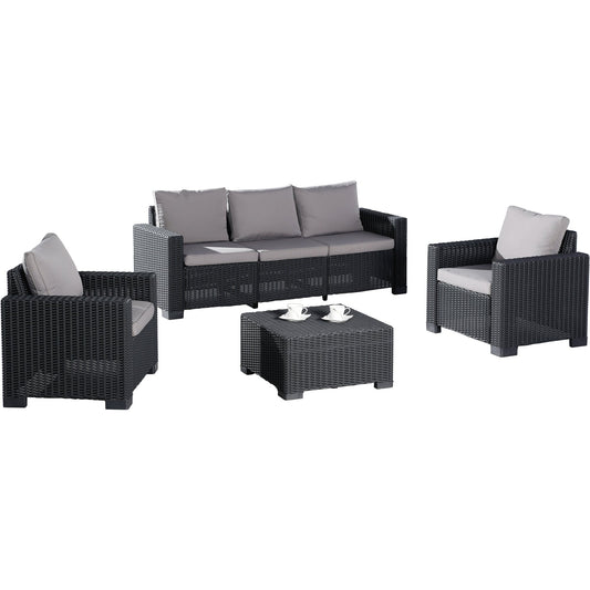 BEST Loungemöbel Mombasa 1 x 3-Sitzer-Bank, 2 x Sessel, 1 x Tisch 3-Sitzer-Bank: 199 x 68 x 72, Sessel: 83 x 68 x 72, Tisch: 68 x 35 x 68 cm (B x H x T)