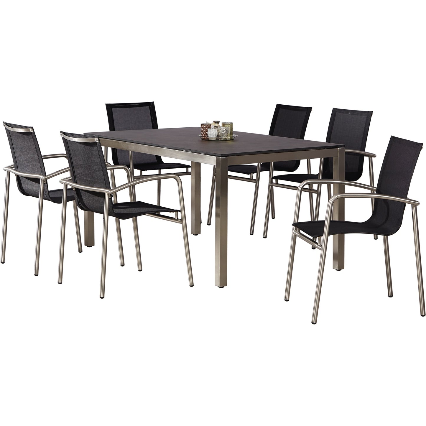 BEST Gartensitzgruppe Khartum/Marbella HPL Ergotex schwarz/silber ardesia
