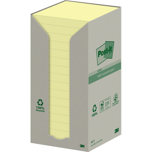 Post-it® Haftnotiz Recycling Notes Tower 76 x 76 mm (B x H) gelb 100 Bl./Block 16 Block/Pack.
