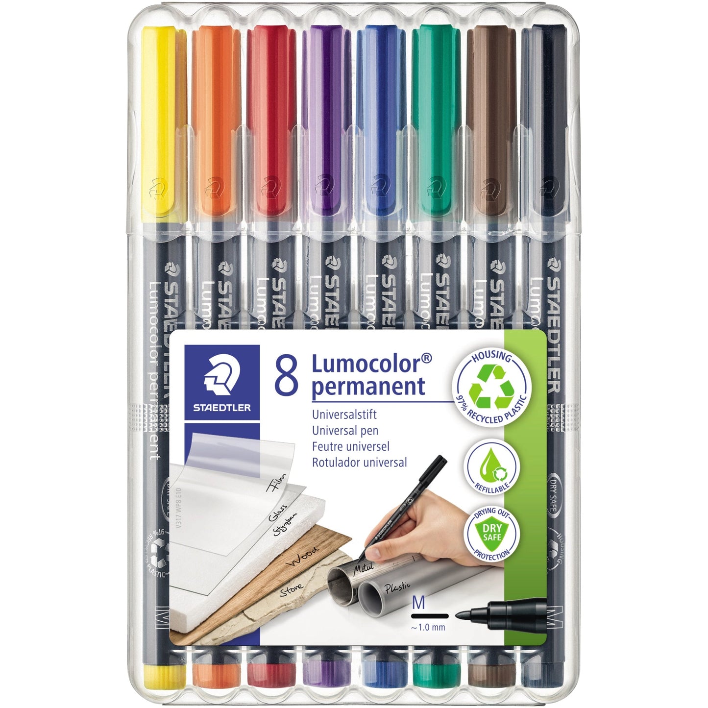 STAEDTLER® Folienstift Lumocolor® permanent 317 1mm farbig sortiert nicht dokumentenecht 8 St./Pack.