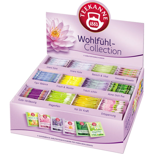 Teekanne Tee Wohlfühl-Collection Gute Verdauung, Basisch & Vital, Gesunde Abwehr, Innere Ruhe RFA, Frisch & Munter, Entspannung, Träum schön, Atme Dich frei, Magenfein RFA, Hol Dir Kraft, Figur Balance 180 Btl./Pack.