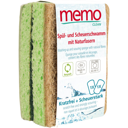 memo Reinigungsschwamm 6,5 x 1,8 x 9,8 cm (B x H x T) Zellulose/Agave/Recycling-PET Fasern/Mineralkörner hellgrün/beige 2 St./Pack.