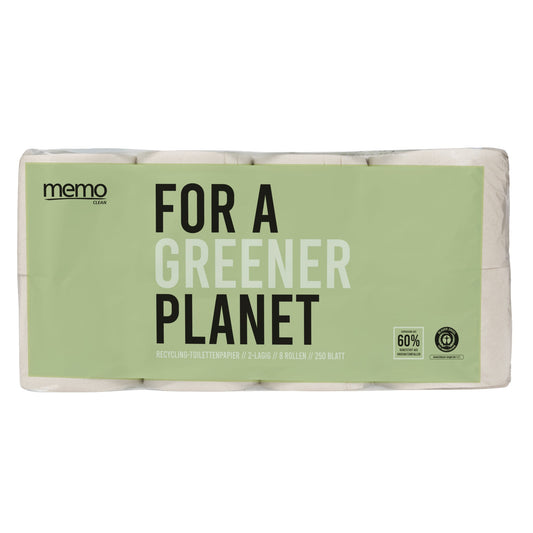 memo Toilettenpapier Recycling Tissue 2-lagig weiß 250 Bl./Rl. 8 Rl./Pack.