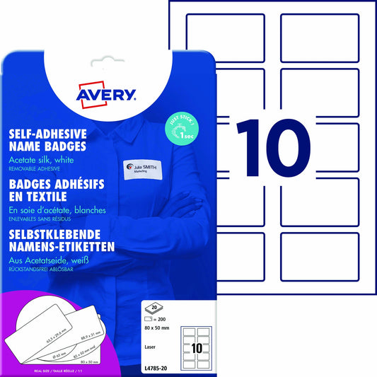 Avery Zweckform Namensetikett 80 x 50 mm (B x H) Acetatseide weiß 200 Etik./Pack.