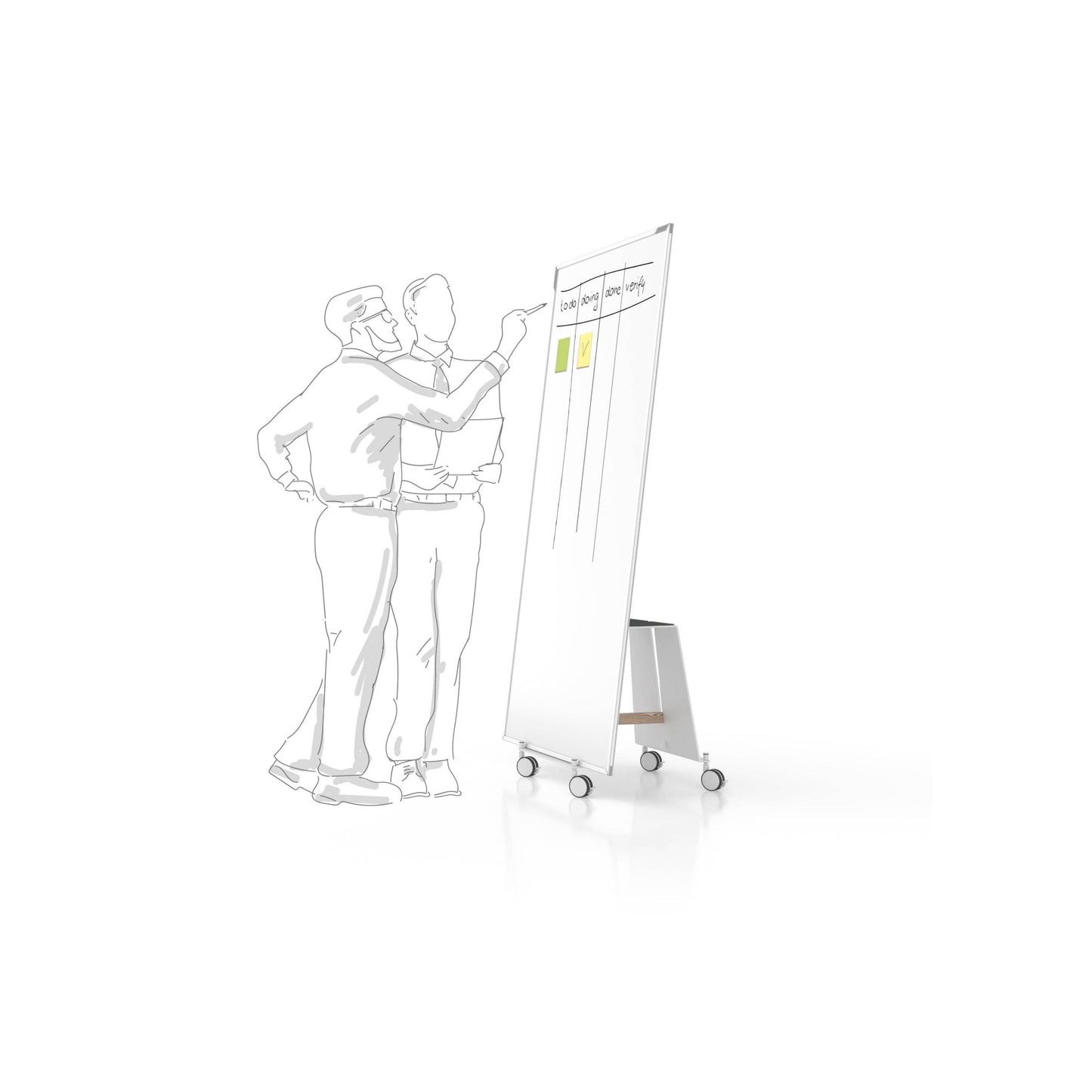 magnetoplan® Whiteboard Design-Thinking Kit Maße der Oberfläche: 90 x 178 cm (B x H) Tafel magnethaftend beidseitig beschreibbar inkl. Base 50 x 56,5 x 59,5 cm (B x H x T) lackiert weiß