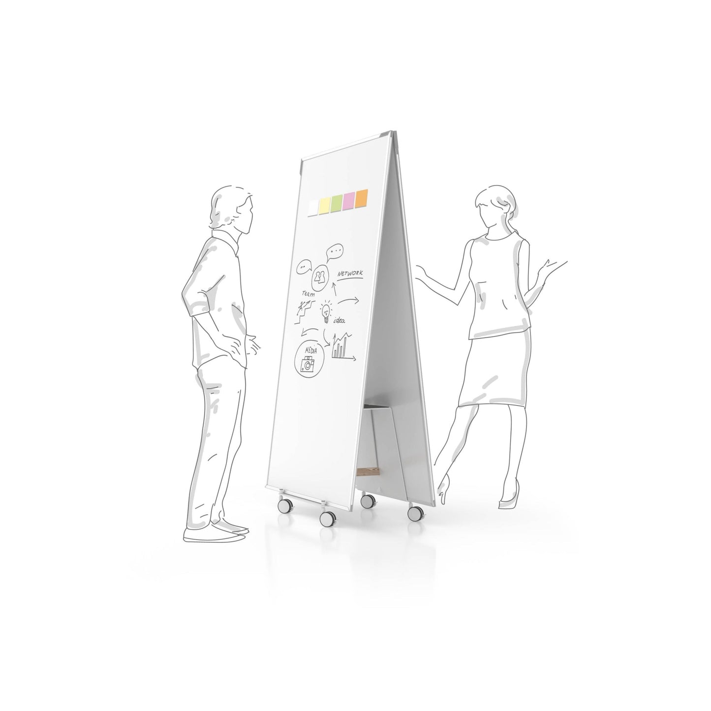 magnetoplan® Whiteboard Design-Thinking Kit Maße der Oberfläche: 90 x 178 cm (B x H) Tafel magnethaftend beidseitig beschreibbar inkl. Base 50 x 56,5 x 59,5 cm (B x H x T) lackiert weiß