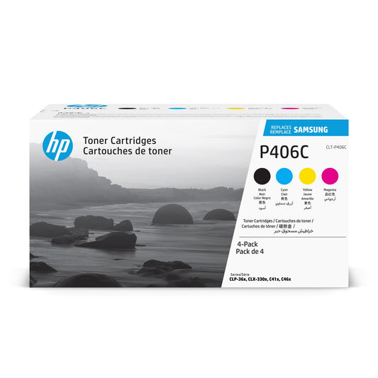 HP Toner Originalzubehör CLT-P406C ca. 1.500 Seiten schwarz, ca. 3 x 1.000 Seiten farbig schwarz, cyan, magenta, gelb 4 St./Pack.