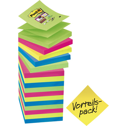Post-it® Haftnotiz Super Sticky Z-Notes Promotion 76 x 76 mm (B x H) je 4 x immergrün, ultragelb, powerpink, paradiseblau 90 Bl./Block 16 Block/Pack.