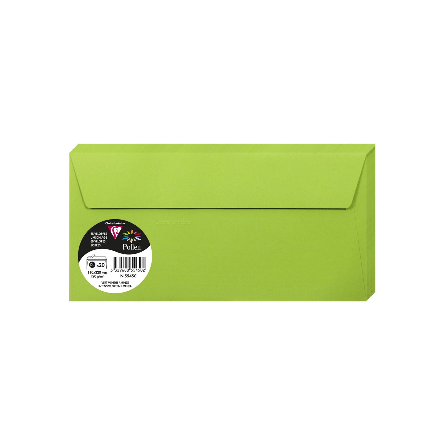 Clairefontaine Briefumschlag Pollen® DIN lang 220 x 110 mm (B x H) mit Haftklebung ohne Fenster 120g/m² minze 20 St./Pack.