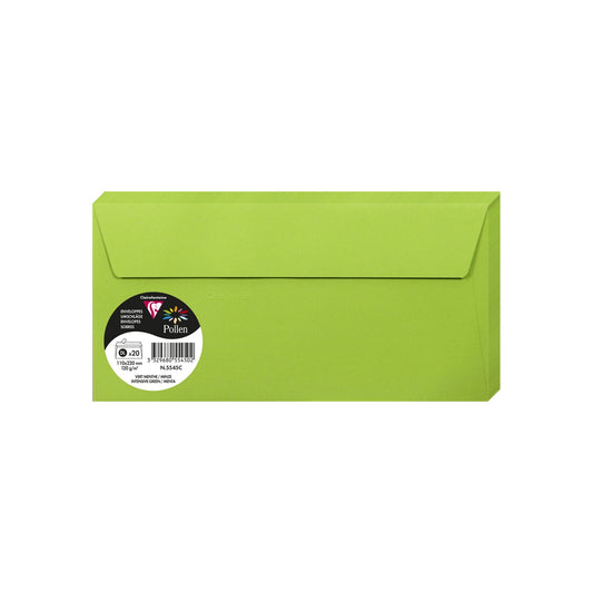 Clairefontaine Briefumschlag Pollen® DIN lang 220 x 110 mm (B x H) mit Haftklebung ohne Fenster 120g/m² minze 20 St./Pack.