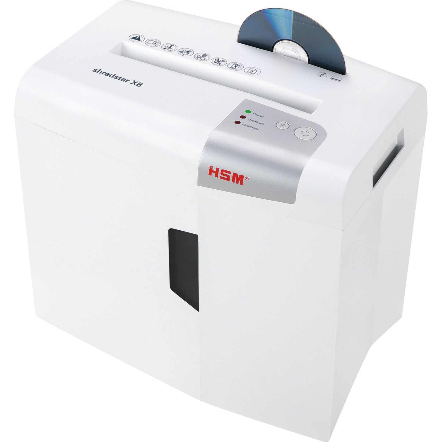 HSM® Aktenvernichter shredstar X8 P-4 Papier, Heftklammern, Büroklammern, Kreditkarten, CDs/DVDs Partikelschnitt weiß/silber