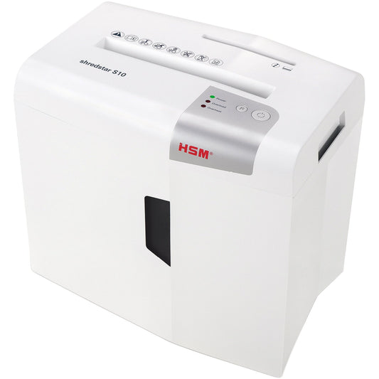 HSM® Aktenvernichter shredstar S10 P-2 Papier, Heftklammern, Büroklammern, Kreditkarten, CDs/DVDs Streifenschnitt weiß/silber