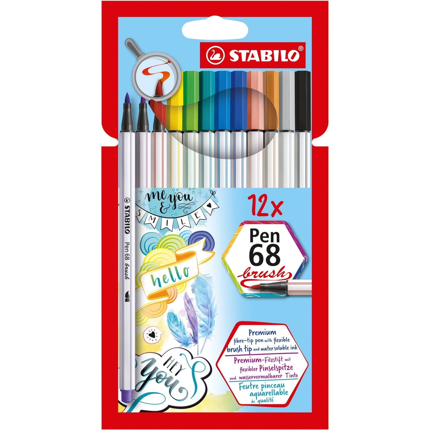 STABILO® Pinselstift Pen 68 brush farbig sortiert 12 St./Pack.