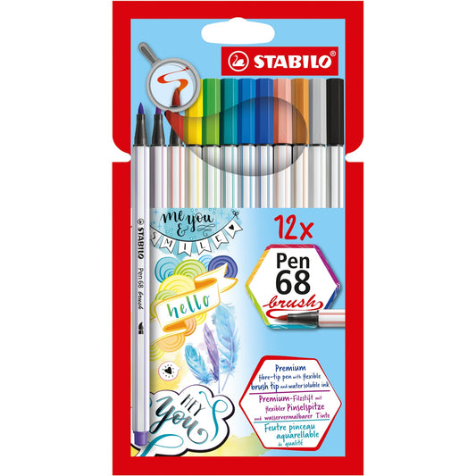 STABILO® Pinselstift Pen 68 brush farbig sortiert 12 St./Pack.