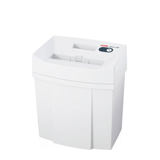 HSM® Aktenvernichter Pure 120 P-4 Papier, Heftklammern, Büroklammern, Kreditkarten Partikelschnitt 7 Bl. weiß
