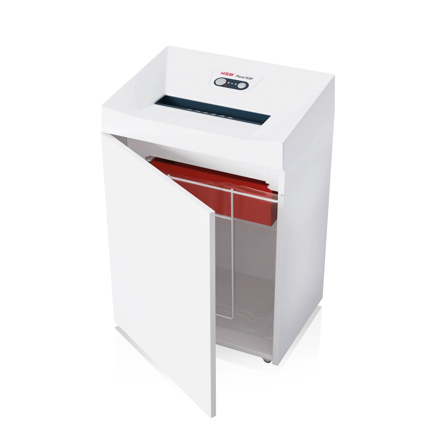 HSM® Aktenvernichter Pure 530 P-4 Papier, Heftklammern, Büroklammern, Kreditkarten, CDs/DVDs Partikelschnitt 18 Bl. weiß