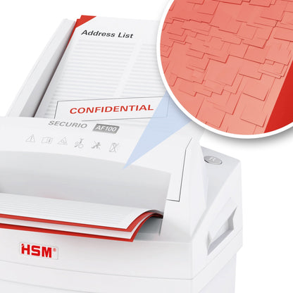 HSM® Aktenvernichter SECURIO AF100 P-4 Papier, Heftklammern, Büroklammern, Kreditkarten Partikelschnitt 8 Bl. manuell, 100 Bl. automatisch weiß