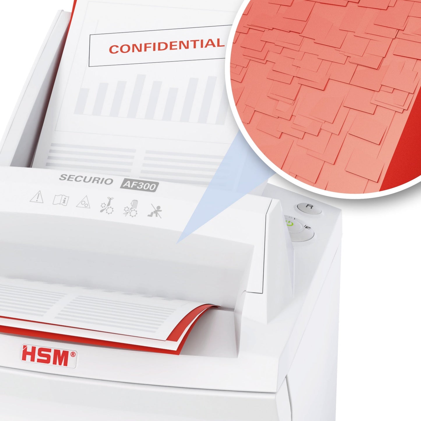 HSM® Aktenvernichter SECURIO AF300 P-4 Papier, Heftklammern, Büroklammern, Kreditkarten, CDs/DVDs Partikelschnitt weiß