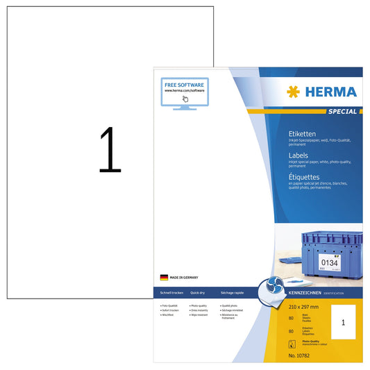 HERMA Universaletikett 210 x 297 mm (B x H) nicht wieder ablösbar Papier weiß 80 Etik./Pack.