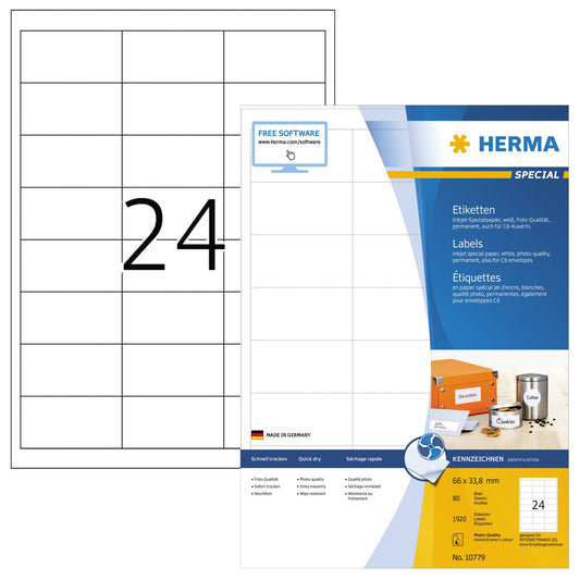 HERMA Universaletikett 66 x 33,8 mm (B x H) nicht wieder ablösbar Papier weiß 1.920 Etik./Pack.