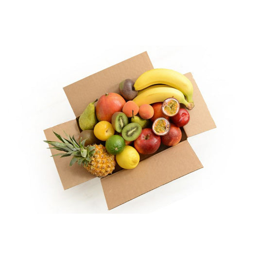Obstpaket Fitness Box Größe: XL Äpfel, Birnen, Kiwis, 1 x große Ananas, 1 x vorgereifte Mango, 2 x Passionsfrüchte, 3 x saisonale Sorten, Orangen, 2 x Zitronen, 4 x Limetten 6kg