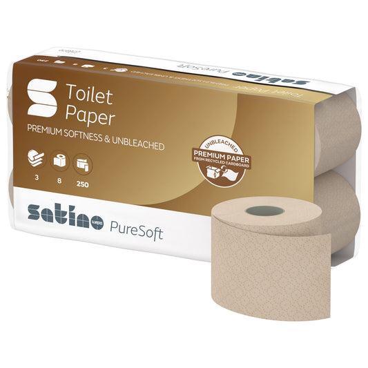 Satino by WEPA Toilettenpapier PureSoft 3-lagig softbeige 250 Bl./Rl. 8 Rl./Pack.