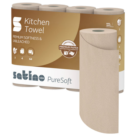 Satino by WEPA Küchenrolle PureSoft 3-lagig Papier, 100 % recycelte Wellpappe softbeige 4 Rl./Pack.