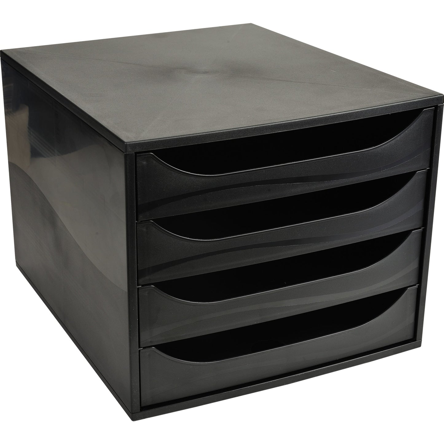 Exacompta Schubladenbox ECOBOX 4 Schubladen DIN A4, Überbreite Polystyrol Gehäusefarbe: schwarz Farbe der Schublade: schwarz