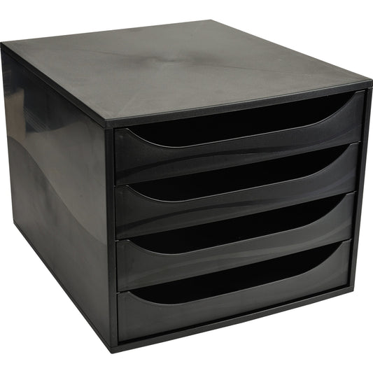 Exacompta Schubladenbox ECOBOX 4 Schubladen DIN A4, Überbreite Polystyrol Gehäusefarbe: schwarz Farbe der Schublade: schwarz