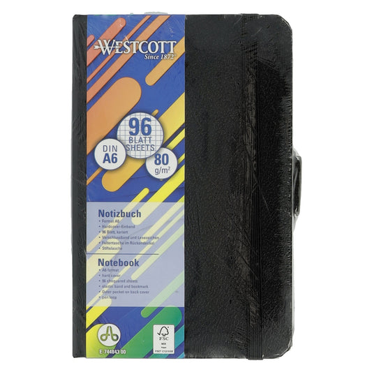 Westcott Notizbuch DIN A6 kariert schwarz 96 Bl.