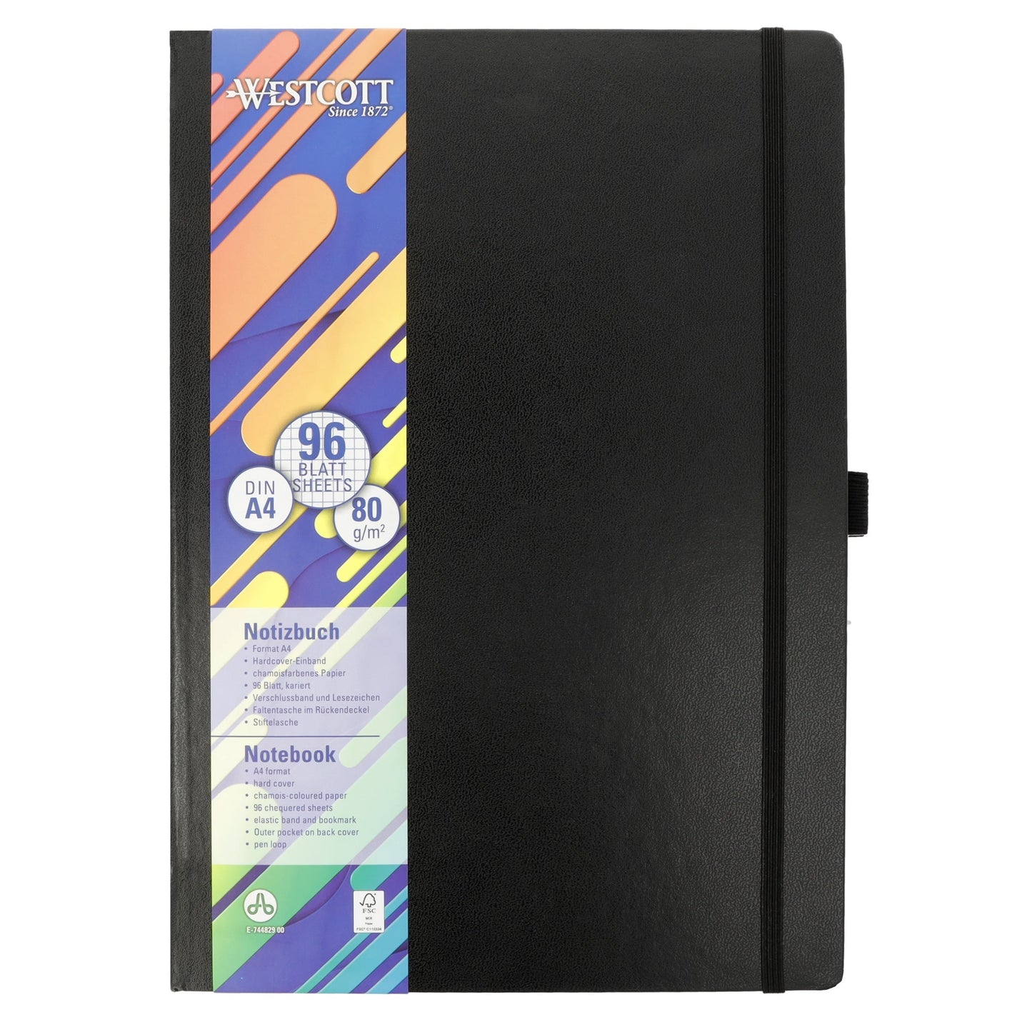 Westcott Notizbuch DIN A4 kariert schwarz 96 Bl.
