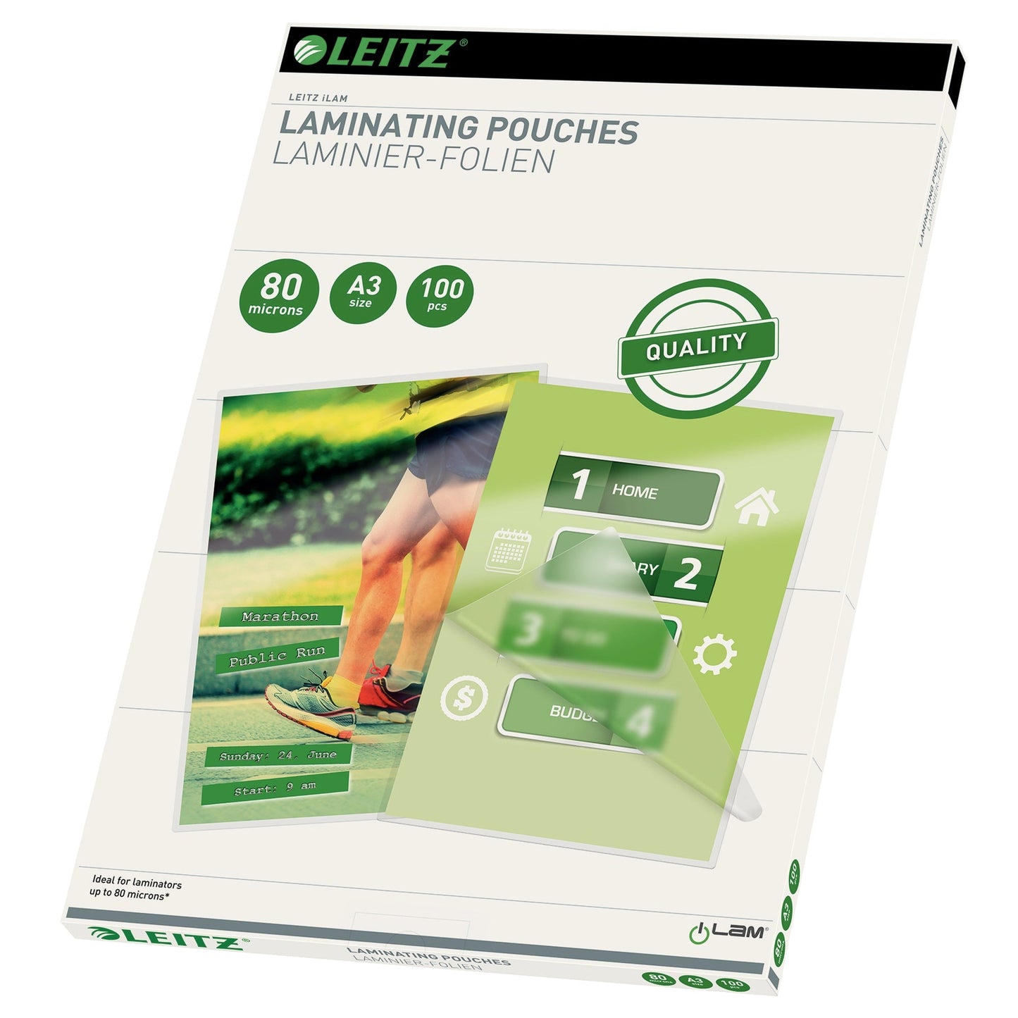 Leitz Laminierfolie 303 x 426 mm (B x H) DIN A3 80µm glänzend 100 St./Pack.