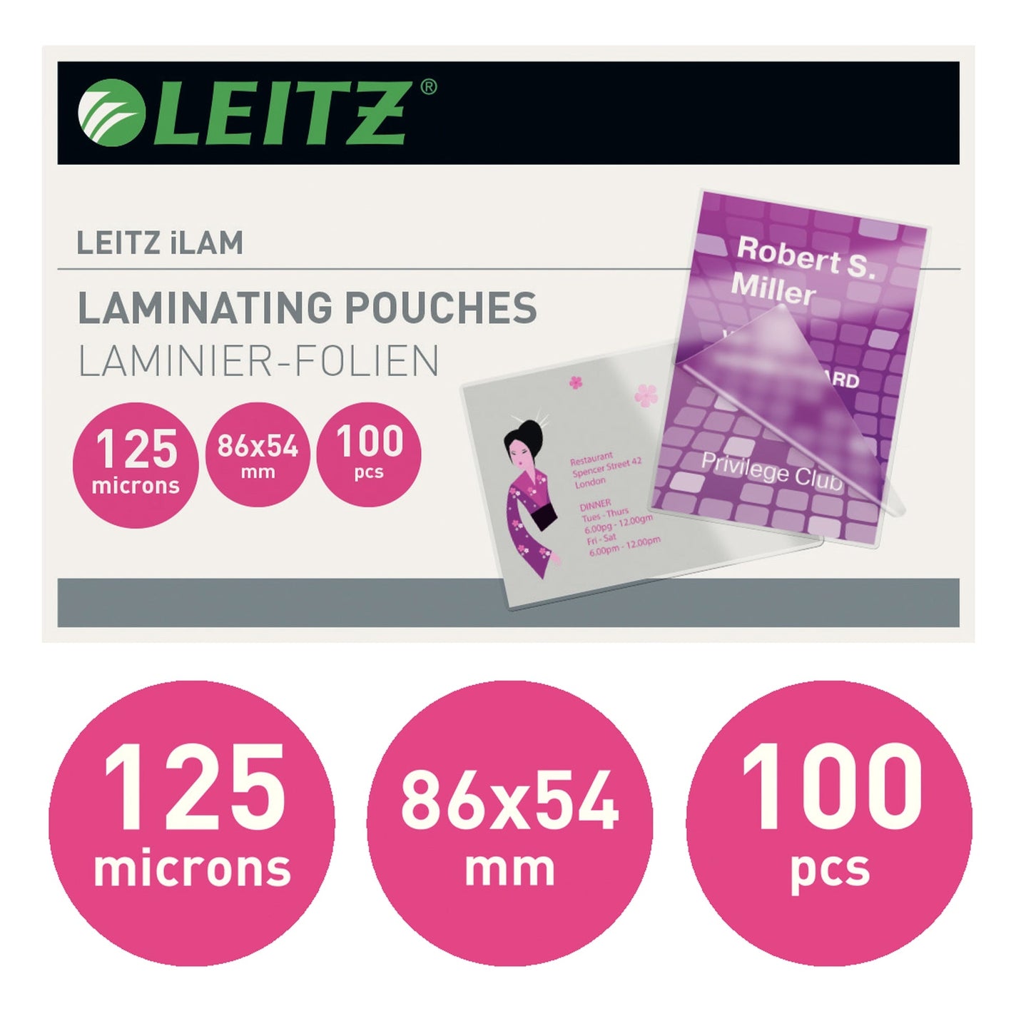 Leitz Laminierfolie 86 x 54 mm (B x H) 125µm glänzend 100 St./Pack.