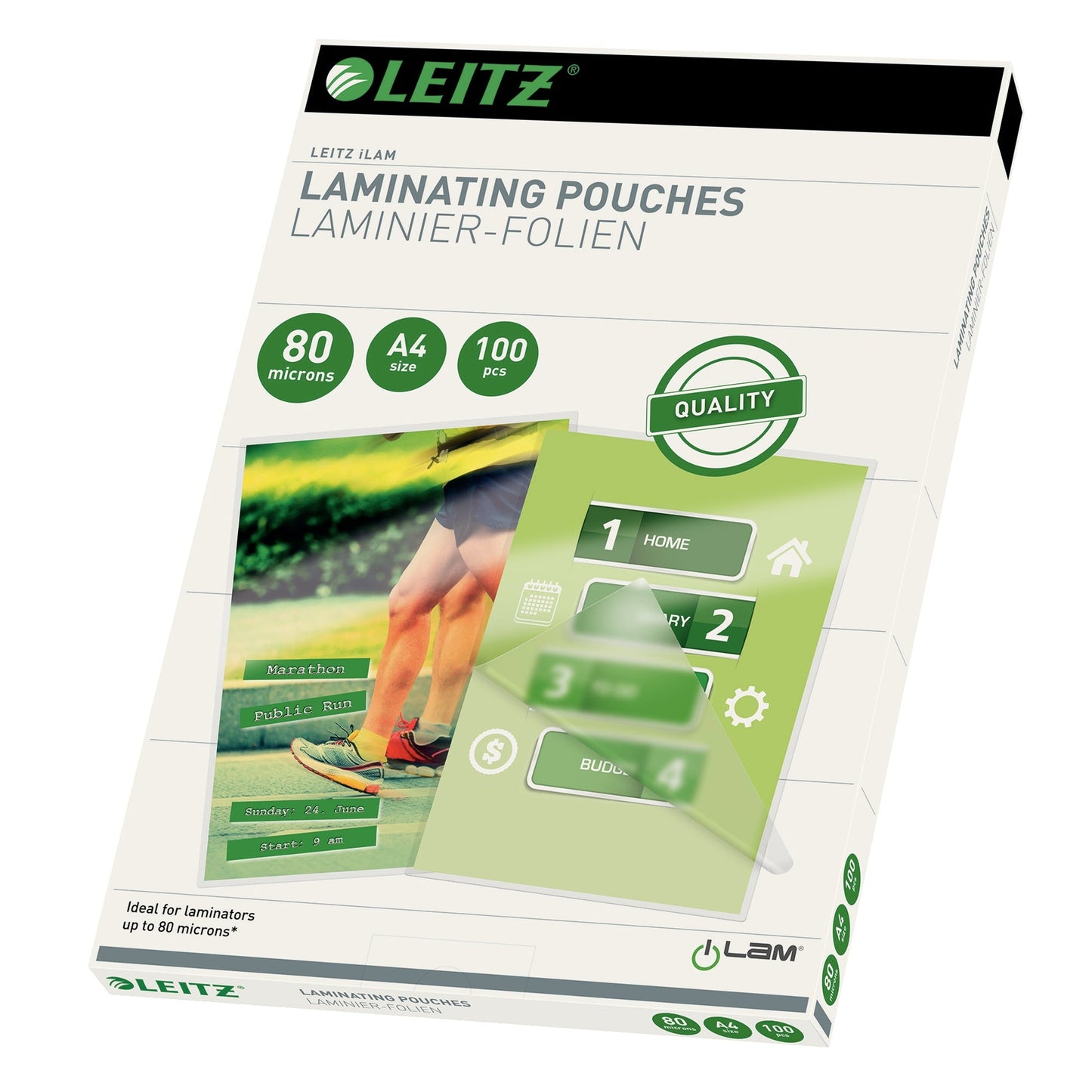 Leitz Laminierfolie 216 x 303 mm (B x H) DIN A4 80µm glänzend 100 St./Pack.