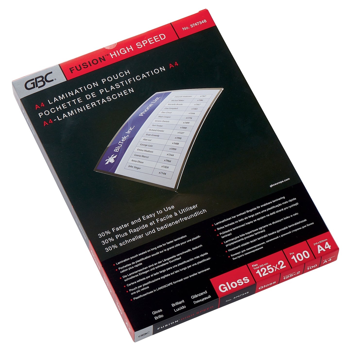 GBC® Laminierfolie HighSpeedTPouch 216 x 303 mm (B x H) DIN A4 125µm glänzend 100 St./Pack.