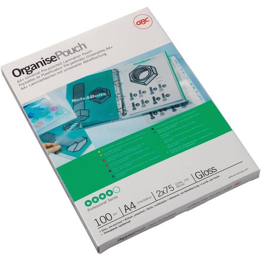 GBC® Laminierfolie OrganiseTPouch 228 x 303 mm (B x H) DIN A4+ 125µm glänzend 100 St./Pack.