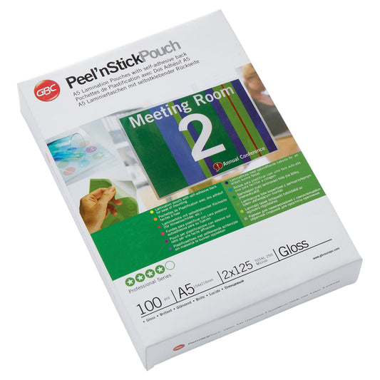 GBC® Laminierfolie Peel'nStickTPouch 154 x 216 mm (B x H) DIN A5 125µm glänzend 100 St./Pack.