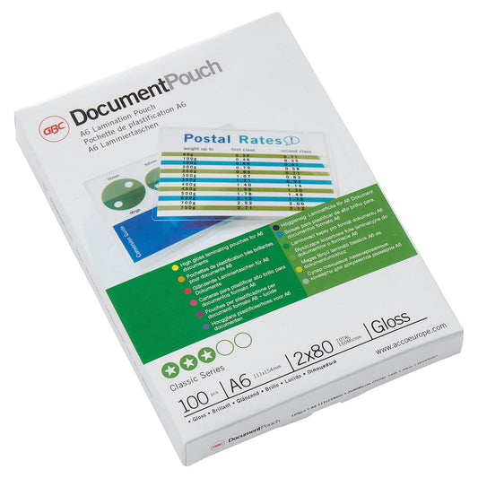 GBC® Laminierfolie DocumentT Pouch 111 x 154 mm (B x H) DIN A6 80µm glänzend 100 St./Pack.