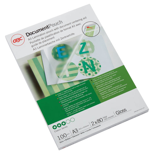 GBC® Laminierfolie DocumentT Pouch 303 x 426 mm (B x H) DIN A3 80µm glänzend 100 St./Pack.